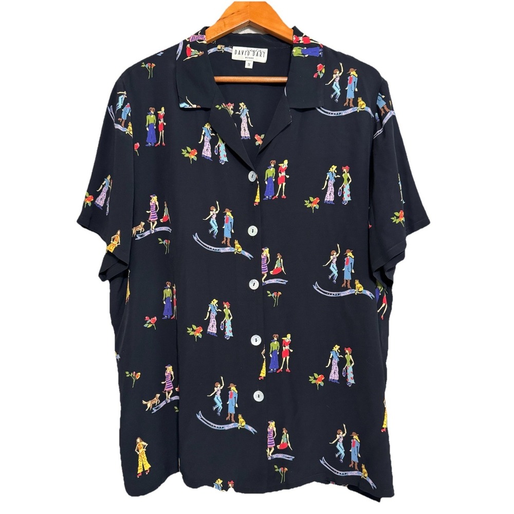 David Dart Women's 1X Tunic Top Black Novelty Art Fun Friends Cats Dogs